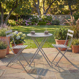 Garden Vida Porto 2 Seater Metal Bistro Set, Light Grey - thumbnail 6