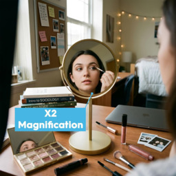 Harbour Housewares Pedestal Mirror - 2x Magnifying - Dual Sided - 18.5 x 34.5cm - Chrome - thumbnail 2
