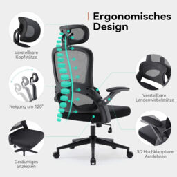 SIHOO Ergonomic Mesh Office Chair, High Back Desk Chair with 3D Armrests, Up & Down Lumbar Support, Swivel Computer Task Chair, Black - thumbnail 6