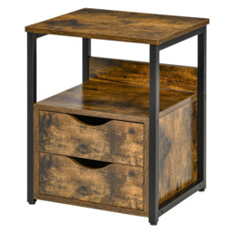 HOMCOM Bedside Table Industrial 2 Drawers Rustic Brown/Black - thumbnail 5