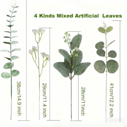 Yuejia 40pcs 13.97in/35.5cmArtificial Eucalyptus Stems, Mixed Faux Greenery Stems Fake Silver Dollar Eucalyptus Leaves Stems Bulk Babys Breath for DIY Bouquet Centerpieces - thumbnail 5