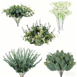 Yuejia 40pcs 13.97in/35.5cmArtificial Eucalyptus Stems, Mixed Faux Greenery Stems Fake Silver Dollar Eucalyptus Leaves Stems Bulk Babys Breath for DIY Bouquet Centerpieces - thumbnail 6