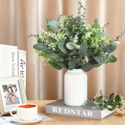 Yuejia 40pcs 13.97in/35.5cmArtificial Eucalyptus Stems, Mixed Faux Greenery Stems Fake Silver Dollar Eucalyptus Leaves Stems Bulk Babys Breath for DIY Bouquet Centerpieces - thumbnail 1