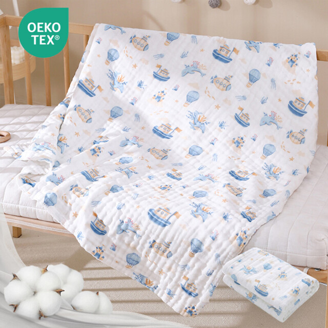 LeBonsoir Towels, BABY Muslin Squares Cloth for Baby, 2 combination packageCotton Burp Cloths for Newborn, Absorbent & Breathable and Ideal to Clean, Wipe & Cover Newborns-Dreamy Whale Whisper(25*50cm*1,70*140cm*1) - image 1