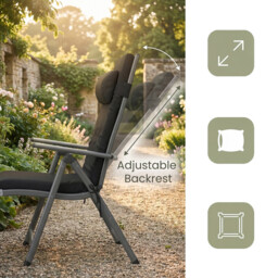 Ochama x SONGMICS Outdoor Lounge Chair, Multi-Level Adjustable Backrest, Lightweight Rust-Proof Aluminum Alloy Frame, Portable Folding Garden Chair with Padded Armrests, Full-Recline Size 60x183x97cm, Ideal for Patio, Poolside, Beach, Camping, Lawn, Black - thumbnail 6