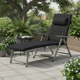 Ochama x SONGMICS Outdoor Lounge Chair, Multi-Level Adjustable Backrest, Lightweight Rust-Proof Aluminum Alloy Frame, Portable Folding Garden Chair with Padded Armrests, Full-Recline Size 60x183x97cm, Ideal for Patio, Poolside, Beach, Camping, Lawn, Black - thumbnail 7