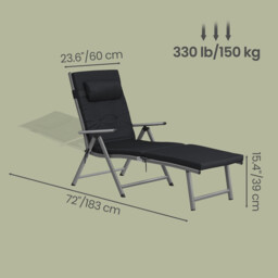 Ochama x SONGMICS Outdoor Lounge Chair, Multi-Level Adjustable Backrest, Lightweight Rust-Proof Aluminum Alloy Frame, Portable Folding Garden Chair with Padded Armrests, Full-Recline Size 60x183x97cm, Ideal for Patio, Poolside, Beach, Camping, Lawn, Black - thumbnail 3