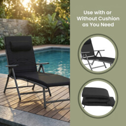 Ochama x SONGMICS Outdoor Lounge Chair, Multi-Level Adjustable Backrest, Lightweight Rust-Proof Aluminum Alloy Frame, Portable Folding Garden Chair with Padded Armrests, Full-Recline Size 60x183x97cm, Ideal for Patio, Poolside, Beach, Camping, Lawn, Black - thumbnail 5