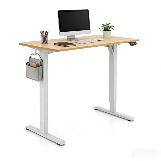 ochama Electric Standing Desk, Oak Colour, 120*60cm, Full Board Tabletop, 2-Level Memory Height, 70KG Load Capacity, UK Standard & CE Dual Certification, Eco-Friendly Tabletop, Desk for Office / Study / Gaming - image 1