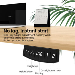 ochama Electric Standing Desk, Oak Colour, 120*60cm, Full Board Tabletop, 2-Level Memory Height, 70KG Load Capacity, UK Standard & CE Dual Certification, Eco-Friendly Tabletop, Desk for Office / Study / Gaming - thumbnail 7