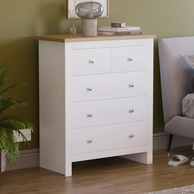 Vida Designs Drawer Chest Arlington 5 Drawers White/Oak Effect - image 1