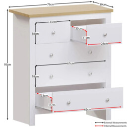 Vida Designs Drawer Chest Arlington 5 Drawers White/Oak Effect - thumbnail 6