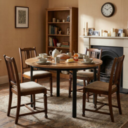 LANTINE Round Dining Table for 4-6 People, 118.5cm Kitchen Furniture Dining Room Table with Solid Metal Legs, Circle Dining Table for Dining Room, Kitchen (Chairs not included) - thumbnail 4