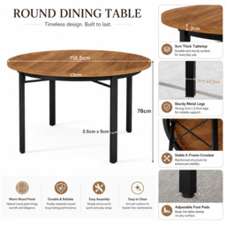 LANTINE Round Dining Table for 4-6 People, 118.5cm Kitchen Furniture Dining Room Table with Solid Metal Legs, Circle Dining Table for Dining Room, Kitchen (Chairs not included) - thumbnail 6