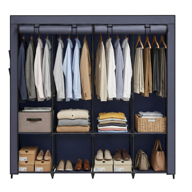 Ochama Freestanding Wardrobe with Heavy-Duty Steel Frame, Large Storage Closet Organizer with Multi-Tier Shelves and Full-Cover Dustproof Zippered Cover, 170x45x167cm Generous Capacity, Ideal for Living Room, Bedroom, Dorm, Apartment, Entryway, Blue - image 1
