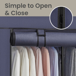 Ochama Freestanding Wardrobe with Heavy-Duty Steel Frame, Large Storage Closet Organizer with Multi-Tier Shelves and Full-Cover Dustproof Zippered Cover, 170x45x167cm Generous Capacity, Ideal for Living Room, Bedroom, Dorm, Apartment, Entryway, Blue - thumbnail 4