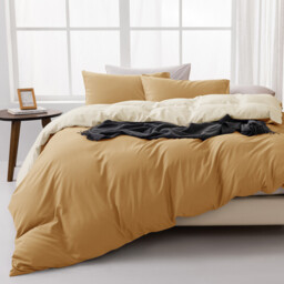 MENDALE Duvet Cover Set - Premium Bedding Set - 220*260 cm Duvet Cover with 75*50 cm Pillow Case - Soft Brushed Microfiber- Bown & Yellow - thumbnail 5