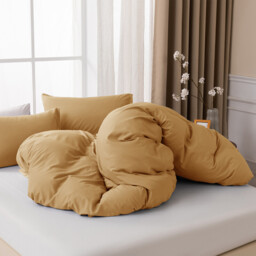 MENDALE Duvet Cover Set - Premium Bedding Set - 220*260 cm Duvet Cover with 75*50 cm Pillow Case - Soft Brushed Microfiber- Bown & Yellow - thumbnail 3
