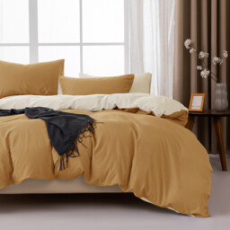 MENDALE Duvet Cover Set - Premium Bedding Set - 220*260 cm Duvet Cover with 75*50 cm Pillow Case - Soft Brushed Microfiber- Bown & Yellow