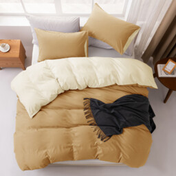 MENDALE Duvet Cover Set - Premium Bedding Set - 220*260 cm Duvet Cover with 75*50 cm Pillow Case - Soft Brushed Microfiber- Bown & Yellow - thumbnail 4