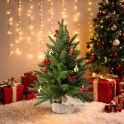 1 Pc 23.6in/60cm Mini Christmas Tree, Artificial Christmas Tree Indoor Small Christmas Table Decorated Christmas Tree with Red Berries and Christmas Baubles Artificial Tree Gift for Christmas Decoration Office Home - thumbnail 1