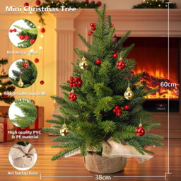 1 Pc 23.6in/60cm Mini Christmas Tree, Artificial Christmas Tree Indoor Small Christmas Table Decorated Christmas Tree with Red Berries and Christmas Baubles Artificial Tree Gift for Christmas Decoration Office Home - thumbnail 6