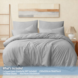 LeBonsoir Light Gray Duvet Cover Set，230x220cm/50x75cmx2 Soft Double Brushed Bedding Set， with Zip， 3 Pieces， Includes 1 Duvet Cover & 2 Pillowcases，NO Comforter - thumbnail 3