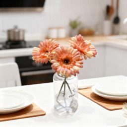 Yuejia 3Pcs 9.05in/23cmArtificial Silk Gerbera Flowers Wedding Home verandahs Table Decor Fake Daisy Chrysanthemum Party Home Decoration(orange) - thumbnail 3