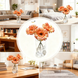 Yuejia 3Pcs 9.05in/23cmArtificial Silk Gerbera Flowers Wedding Home verandahs Table Decor Fake Daisy Chrysanthemum Party Home Decoration(orange) - thumbnail 2