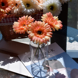 Yuejia 3Pcs 9.05in/23cmArtificial Silk Gerbera Flowers Wedding Home verandahs Table Decor Fake Daisy Chrysanthemum Party Home Decoration(orange) - thumbnail 4