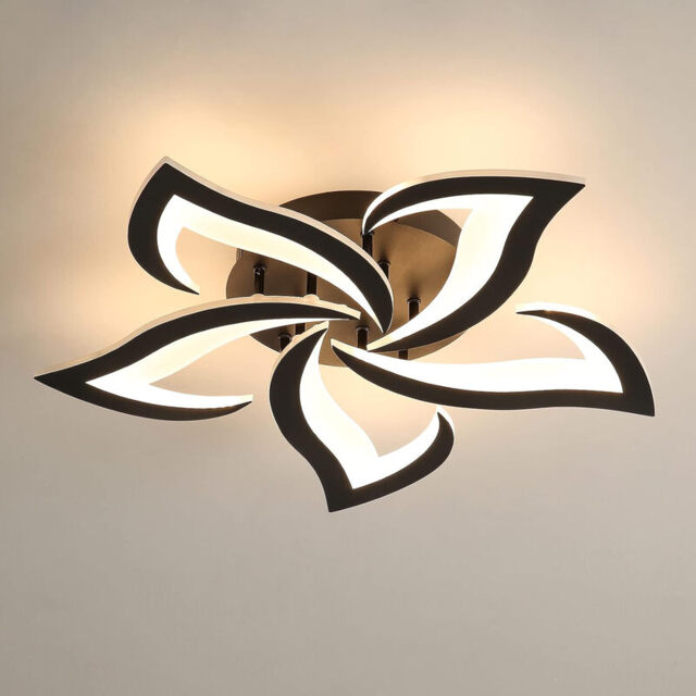 Pheashine   Modern LED Ceiling Light 60W 6000LM 5-Head Petals Black Acrylic Chandelier 3000K Warm White for Living Room Bedroom Dining Kitchen - image 1