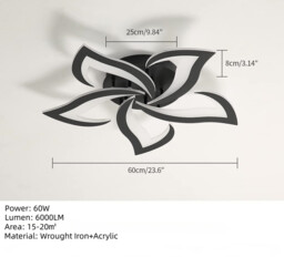 Pheashine   Modern LED Ceiling Light 60W 6000LM 5-Head Petals Black Acrylic Chandelier 3000K Warm White for Living Room Bedroom Dining Kitchen - thumbnail 5