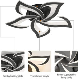 Pheashine   Modern LED Ceiling Light 60W 6000LM 5-Head Petals Black Acrylic Chandelier 3000K Warm White for Living Room Bedroom Dining Kitchen - thumbnail 4