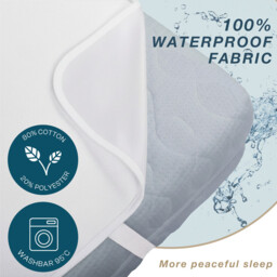 LeBonsoir Waterproof Mattress Protector， Breathable Mattress Topper， Non Slip with 4 Corner Elastics， Stain Protection， Washable， Water Proof，Crinkle-Free Mattress Topper， Breathable 80% Cotton， 20% Polyester and TPU Film Incontinence Underlay，White， 200 x 200cm - thumbnail 4