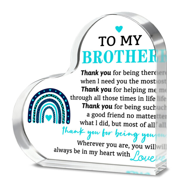 "Alphynix 1pc To My Brother Heart Plaque, ""Thank You For Being There When I Need You The Most"" Acrylic Gift with Rainbow Pattern, Emotional Appreciation Present for Brother from Sibling" - image 1
