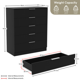 Vida Designs Drawer Chest Trega 5 Drawers Black - thumbnail 7