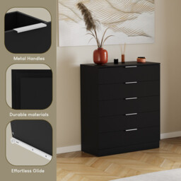 Vida Designs Drawer Chest Trega 5 Drawers Black - thumbnail 4
