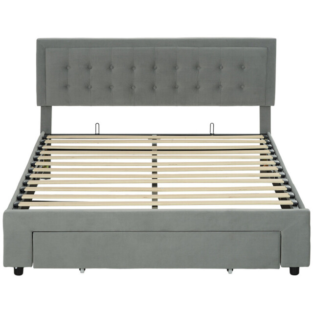 Homcom Ottoman Bed Frame with Storage Drawer Tufted Velvet King - image 1