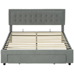 Homcom Ottoman Bed Frame with Storage Drawer Tufted Velvet King - thumbnail 1
