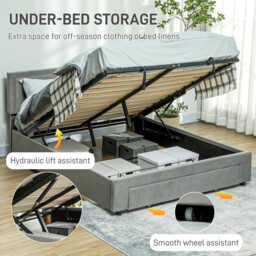 Homcom Ottoman Bed Frame with Storage Drawer Tufted Velvet King - thumbnail 2