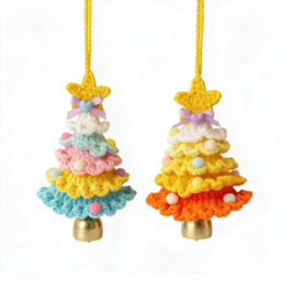 2Pcs Crochet Christmas Ornaments Knitted Christmas Tree Shape Ornaments, Vintage Boho Decorations for Xmas Tree, Home, Car Accessories, DIY Xmas Party Decor, Country Farmhouse - Teal and Orange