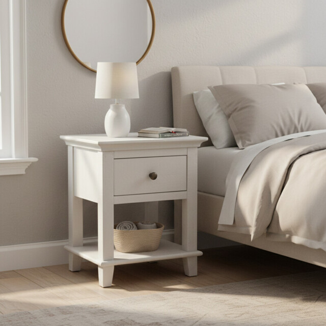 Side Table Provence 1 Drawer Rustic Pine White - image 1