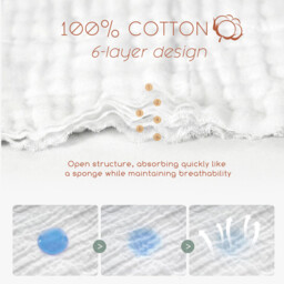 LeBonsoir 100% Cotton Towels Set， Muslin Cloths for Baby， Soft 6-Layer Cotton for Delicate Skin - Bath Towel 70 x 140 cm， Washcloth 30 x 50cm - Absorbent， Durable， Gentle Wash Cloth for Newborns and Toddlers - White，Pack of 4 ( 2pcs Bath Towels & 2pcs Washcloths) - thumbnail 2