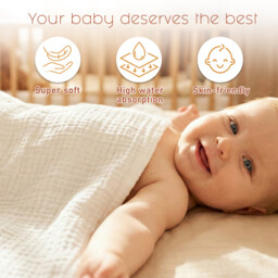 LeBonsoir 100% Cotton Towels Set， Muslin Cloths for Baby， Soft 6-Layer Cotton for Delicate Skin - Bath Towel 70 x 140 cm， Washcloth 30 x 50cm - Absorbent， Durable， Gentle Wash Cloth for Newborns and Toddlers - White，Pack of 4 ( 2pcs Bath Towels & 2pcs Washcloths) - thumbnail 5