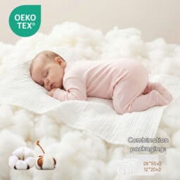 LeBonsoir 100% Cotton Towels Set， Muslin Cloths for Baby， Soft 6-Layer Cotton for Delicate Skin - Bath Towel 70 x 140 cm， Washcloth 30 x 50cm - Absorbent， Durable， Gentle Wash Cloth for Newborns and Toddlers - White，Pack of 4 ( 2pcs Bath Towels & 2pcs Washcloths) - thumbnail 4