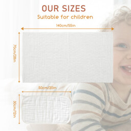 LeBonsoir 100% Cotton Towels Set， Muslin Cloths for Baby， Soft 6-Layer Cotton for Delicate Skin - Bath Towel 70 x 140 cm， Washcloth 30 x 50cm - Absorbent， Durable， Gentle Wash Cloth for Newborns and Toddlers - White，Pack of 4 ( 2pcs Bath Towels & 2pcs Washcloths) - thumbnail 6