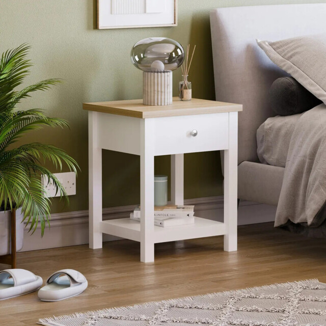 Vida Designs Bedside Table Arlington 1 Drawer White/Oak Effect