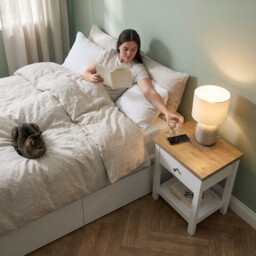 Vida Designs Bedside Table Arlington 1 Drawer White/Oak Effect - thumbnail 4