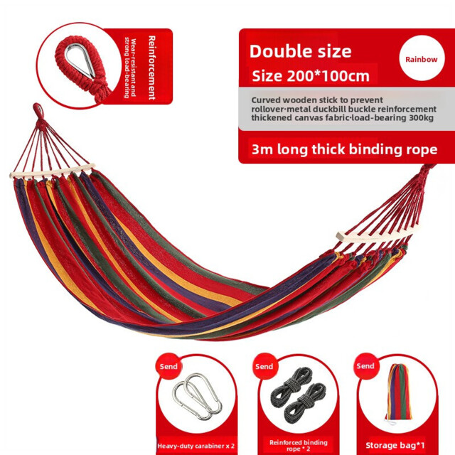VXOYO Double Hammock with Spreader Bars, 200 × 100cm Rainbow Thick Canvas Hammock, Metal Reinforced Knots, 3m Strong Rope, Max Load 300kg - image 1