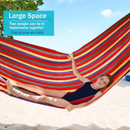 VXOYO Double Hammock with Spreader Bars, 200 × 100cm Rainbow Thick Canvas Hammock, Metal Reinforced Knots, 3m Strong Rope, Max Load 300kg - thumbnail 4